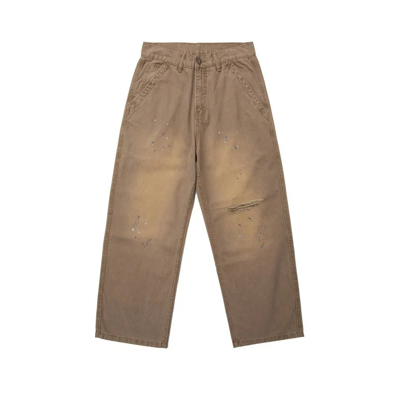 Herren Locker geschnittene Workwear-Hose mit Paint‑Splatter und Destroyed‑Details Nord Taschen