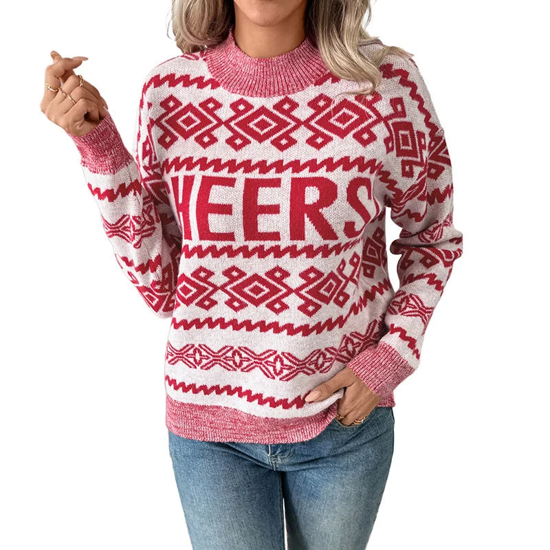 Damen Gemusterter Weihnachts-Intarsia-Pullover mit Rundhals und gemütlichem Loose-Fit Nord Taschen