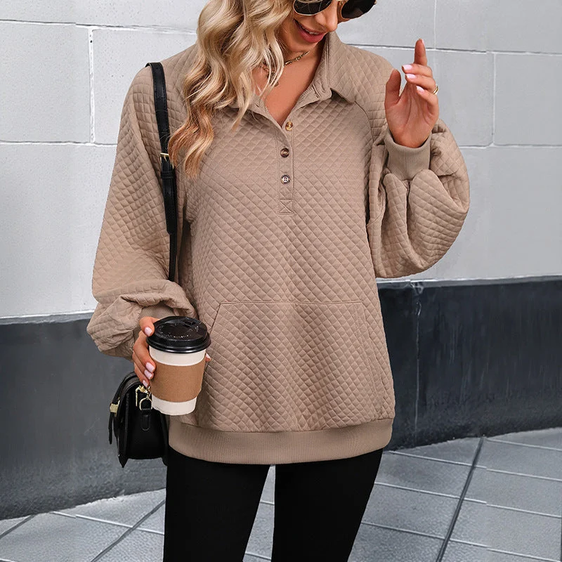 Damen Gepolsterter Stepp‑Pullover mit Polokragen und Kängurutasche Nord Taschen