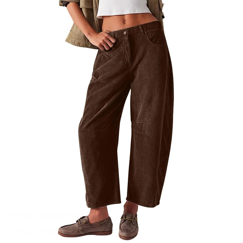 Damen Weite Cordhose mit hoher Taille, Cropped-Bein und Eingriffstaschen Nord Taschen