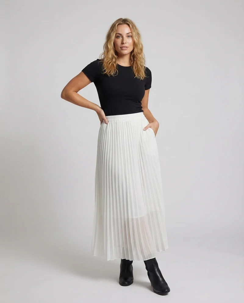 Damen Plissierter Chiffon-Maxirock Hoher Bund