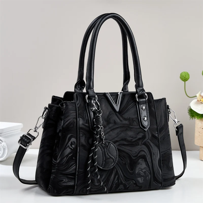 Damen Handtasche mit elegantem Marmordesign und abnehmbarem Schulterriemen Nord Taschen