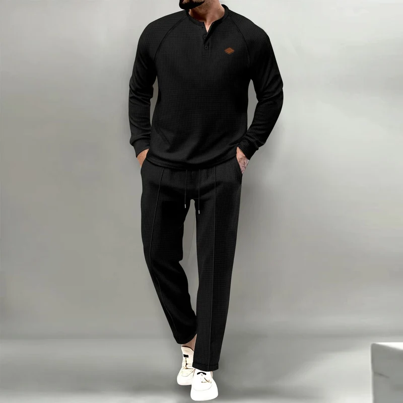 Herren hochwertiger Freizeitanzug mit Knopfleiste und eleganten Taschen