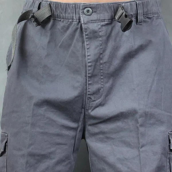 Herren Weite Utility-Cargohose aus Baumwollcanvas mit Mehrfach-Taschen und Kordelbund Nord Taschen