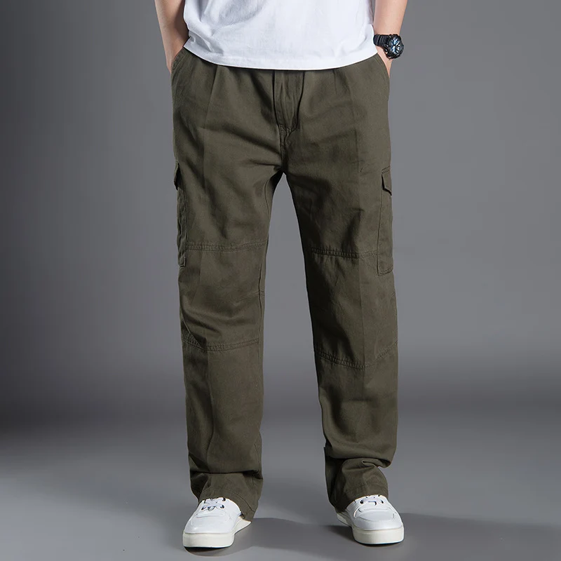 Herren Weite Utility-Cargohose aus Baumwollcanvas mit Mehrfach-Taschen und Kordelbund Nord Taschen