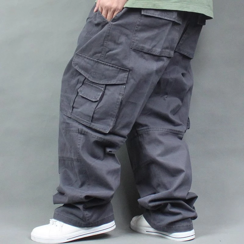 Herren Weite Utility-Cargohose aus Baumwollcanvas mit Mehrfach-Taschen und Kordelbund Nord Taschen
