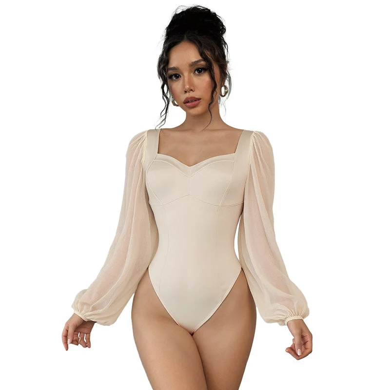Damen Figurformender Corsagen-Body mit eckigem Ausschnitt und Chiffon-Puffärmeln Nord Taschen
