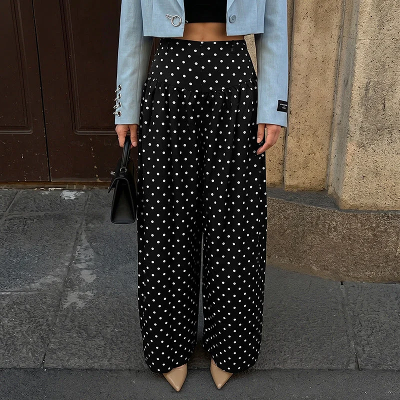 Damen High‑Waist Palazzo‑Hose mit weitem Bein und Polka‑Dot‑Print Nord Taschen