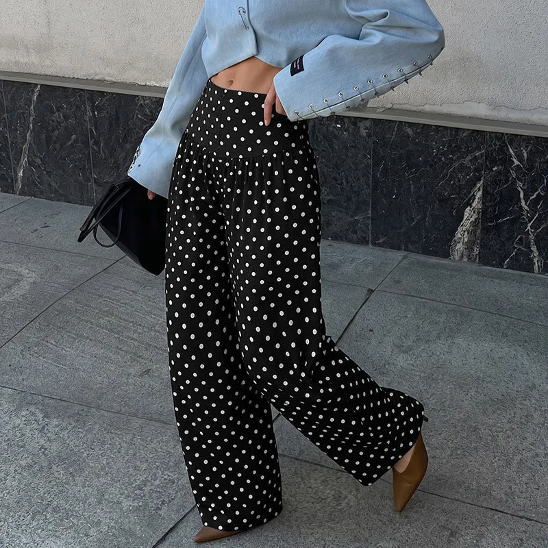 Damen High‑Waist Palazzo‑Hose mit weitem Bein und Polka‑Dot‑Print Nord Taschen