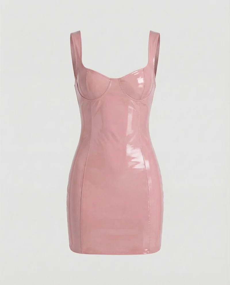 Damen Glänzende Bügel-Bustier Lack-Minikleid