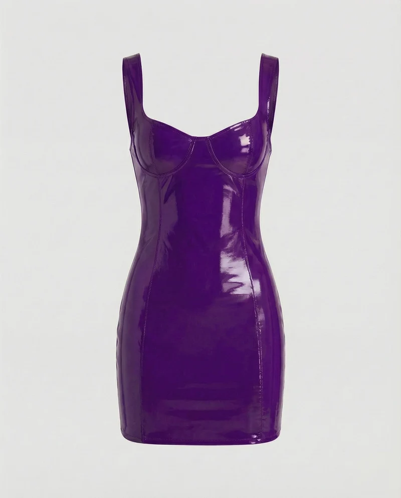Damen Glänzende Bügel-Bustier Lack-Minikleid