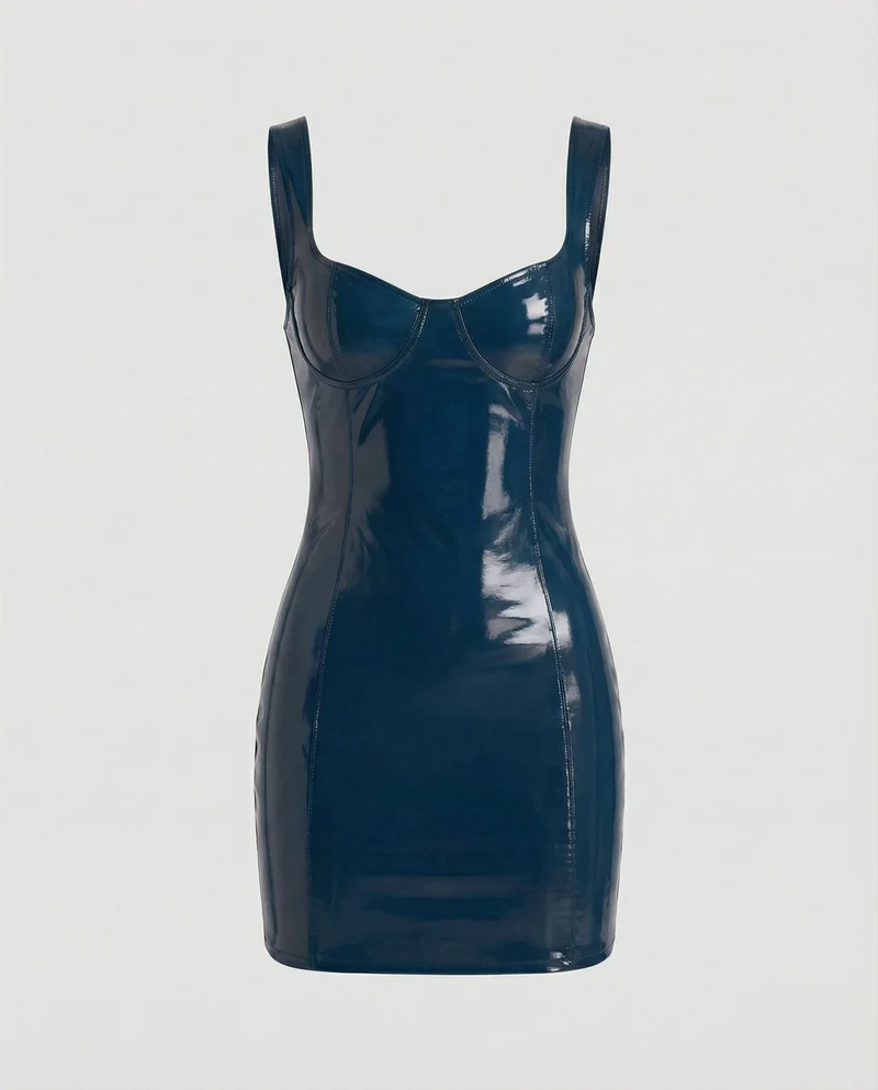 Damen Glänzende Bügel-Bustier Lack-Minikleid