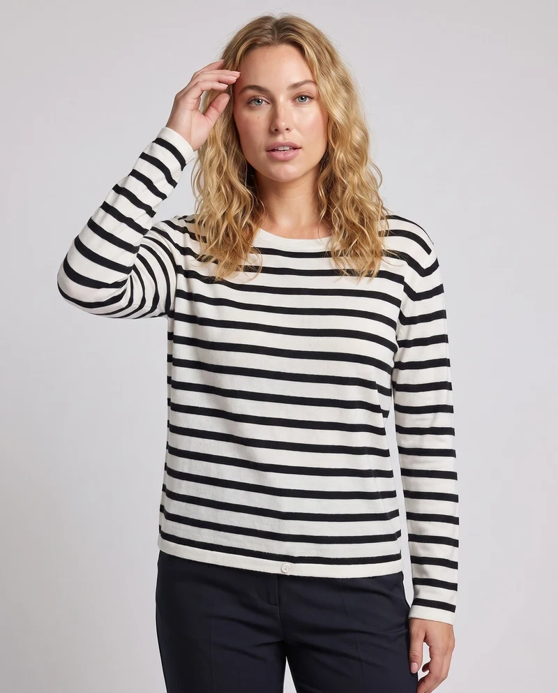 Damen gestreifter Baumwoll Feinstrickpullover mit maritimem Streifenmuster und lockerer Silhouette Nord Taschen