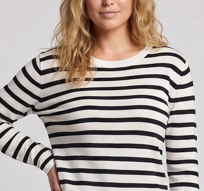 Damen gestreifter Baumwoll Feinstrickpullover mit maritimem Streifenmuster und lockerer Silhouette Nord Taschen