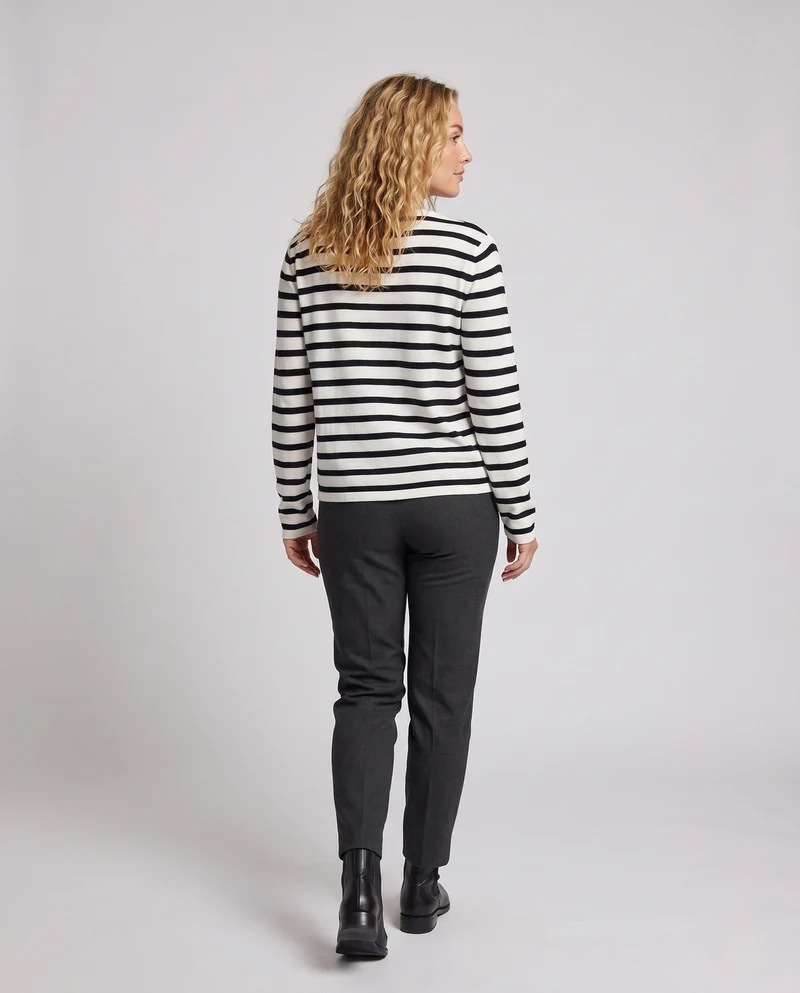 Damen gestreifter Baumwoll Feinstrickpullover mit maritimem Streifenmuster und lockerer Silhouette Nord Taschen