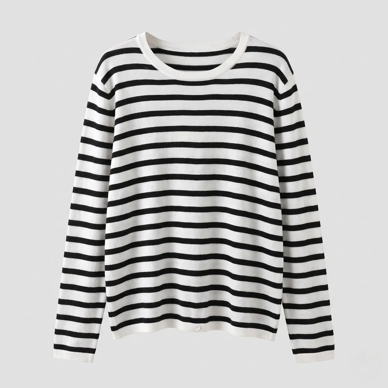 Damen gestreifter Baumwoll Feinstrickpullover mit maritimem Streifenmuster und lockerer Silhouette Nord Taschen