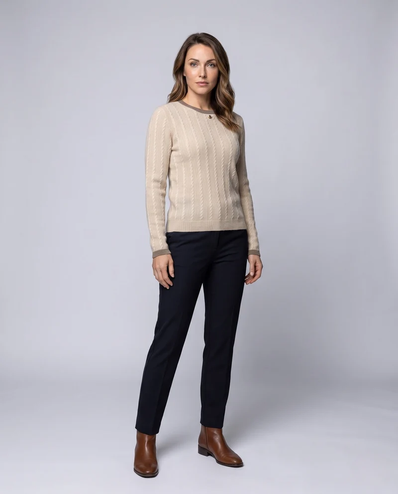 Damen Fluffy Mohair-Optik Kabelstrick Rundhals Pullover mit feiner Rippenstruktur Nord Taschen
