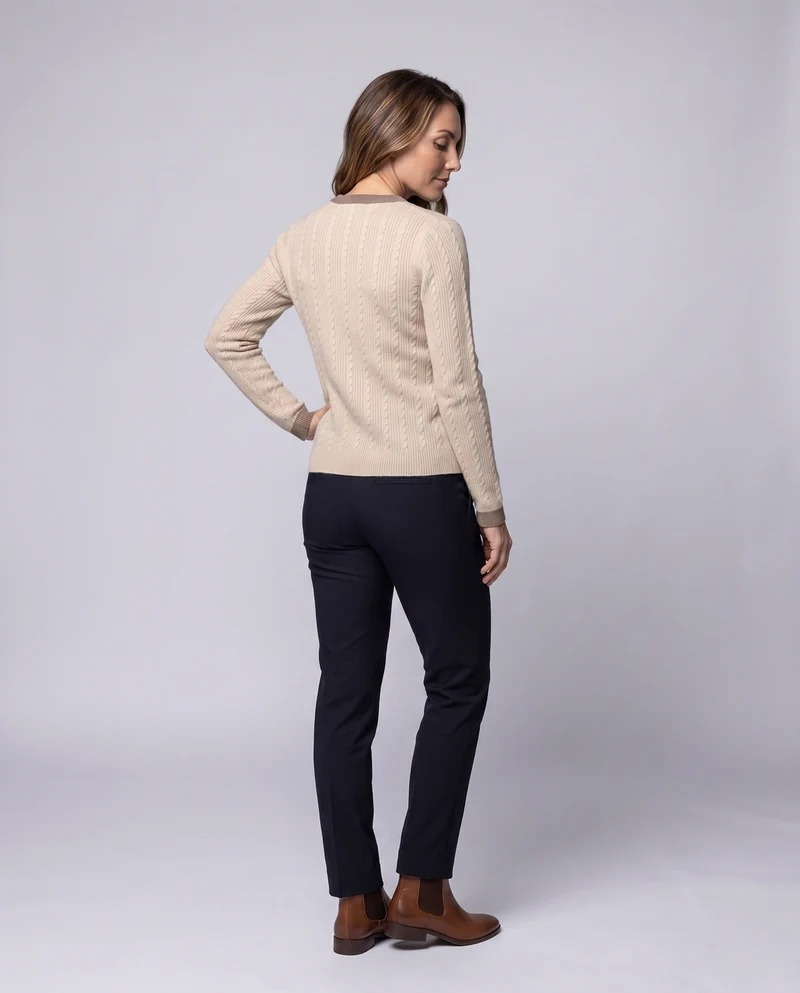 Damen Fluffy Mohair-Optik Kabelstrick Rundhals Pullover mit feiner Rippenstruktur Nord Taschen