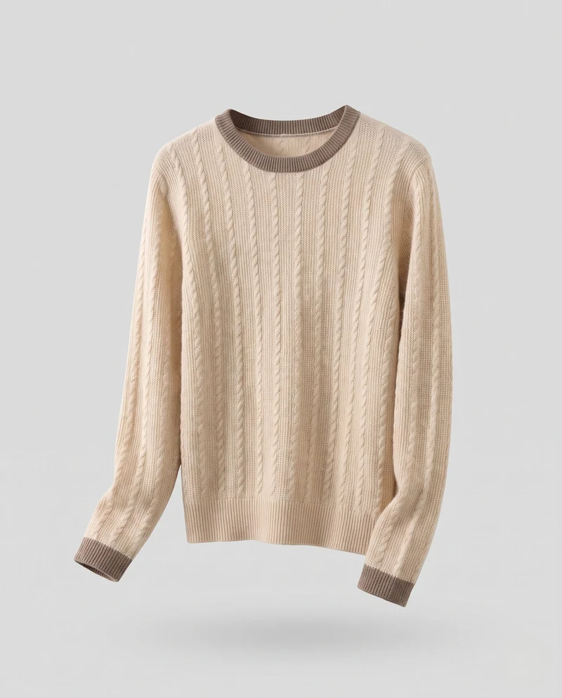Damen Fluffy Mohair-Optik Kabelstrick Rundhals Pullover mit feiner Rippenstruktur Nord Taschen