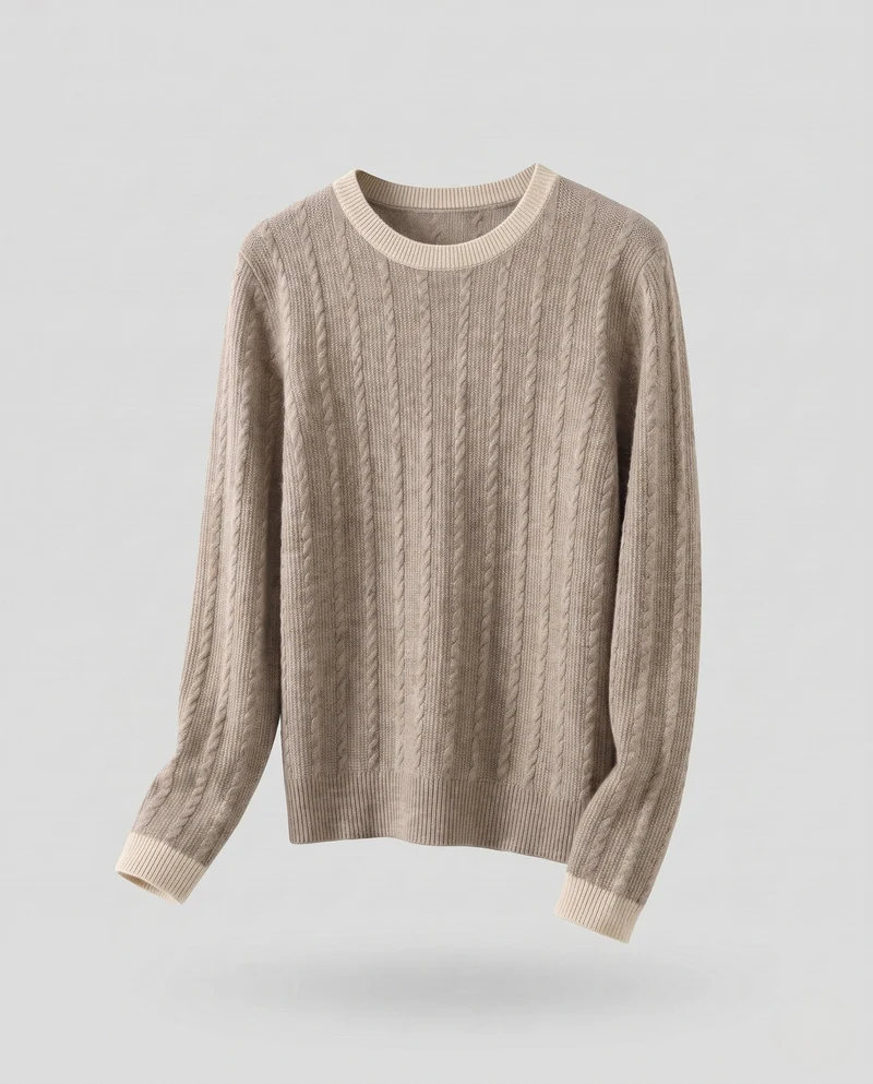 Damen Fluffy Mohair-Optik Kabelstrick Rundhals Pullover mit feiner Rippenstruktur Nord Taschen
