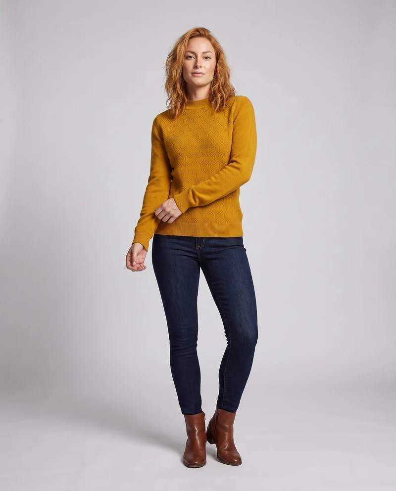 Frauen Flauschiger Mockneck Pullover aus Mohair-Mix mit offener Herzstruktur Nord Taschen