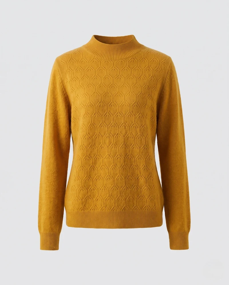 Frauen Flauschiger Mockneck Pullover aus Mohair-Mix mit offener Herzstruktur Nord Taschen