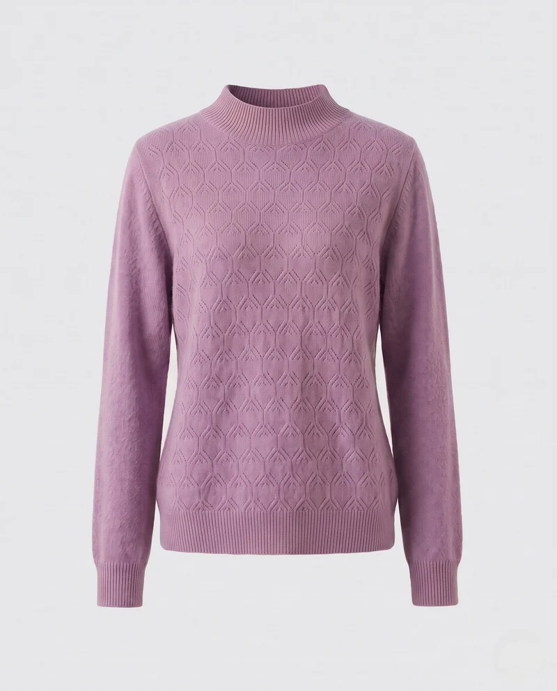 Frauen Flauschiger Mockneck Pullover aus Mohair-Mix mit offener Herzstruktur Nord Taschen