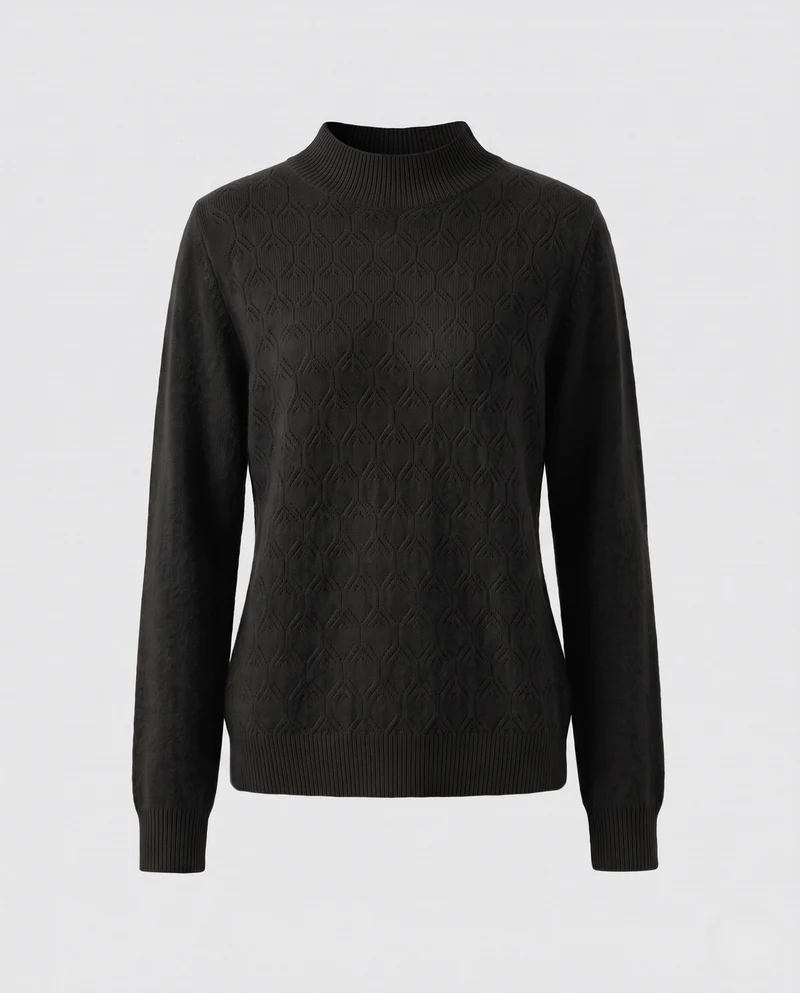 Frauen Flauschiger Mockneck Pullover aus Mohair-Mix mit offener Herzstruktur Nord Taschen