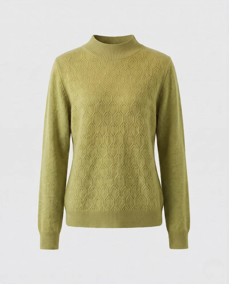 Frauen Flauschiger Mockneck Pullover aus Mohair-Mix mit offener Herzstruktur Nord Taschen