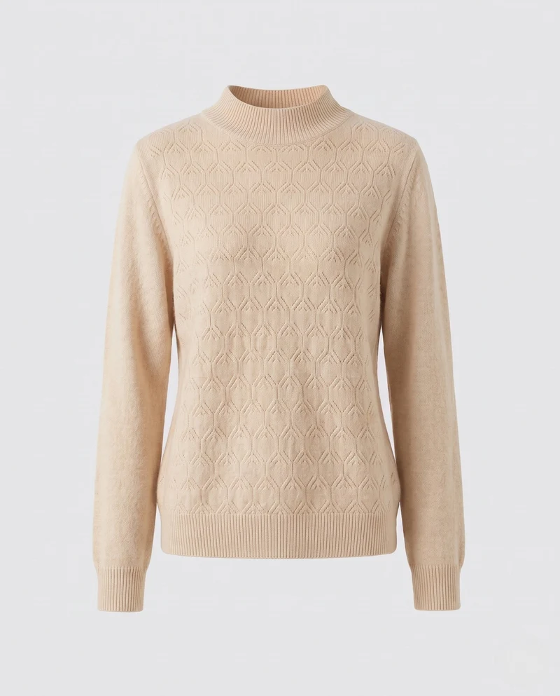 Frauen Flauschiger Mockneck Pullover aus Mohair-Mix mit offener Herzstruktur Nord Taschen