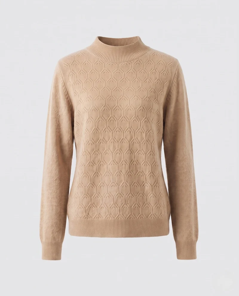 Frauen Flauschiger Mockneck Pullover aus Mohair-Mix mit offener Herzstruktur Nord Taschen
