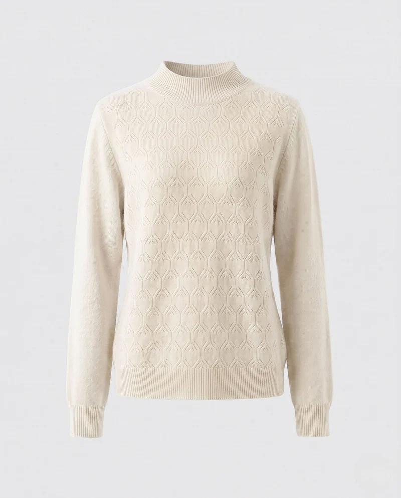 Frauen Flauschiger Mockneck Pullover aus Mohair-Mix mit offener Herzstruktur Nord Taschen