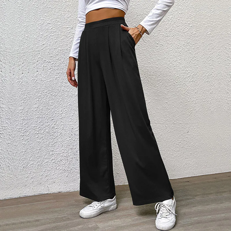 Damen hochtaillierte weite Hose mit Vorderfalten, elastischem Bund und Seitentaschen Nord Taschen