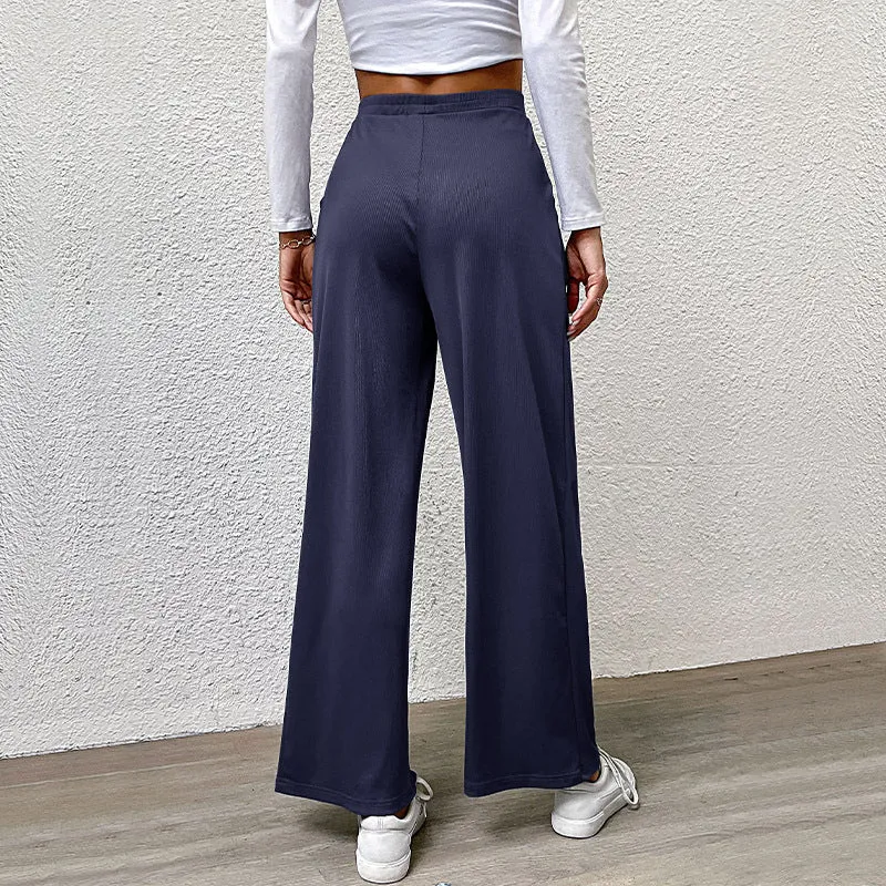 Damen hochtaillierte weite Hose mit Vorderfalten, elastischem Bund und Seitentaschen Nord Taschen