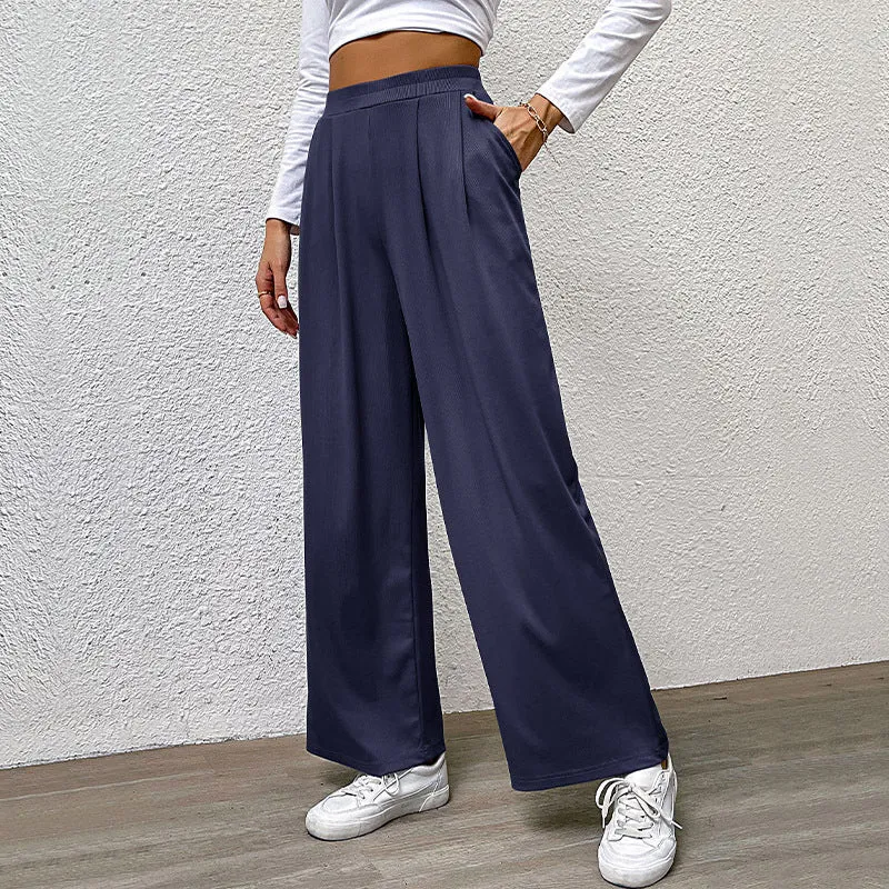 Damen hochtaillierte weite Hose mit Vorderfalten, elastischem Bund und Seitentaschen Nord Taschen
