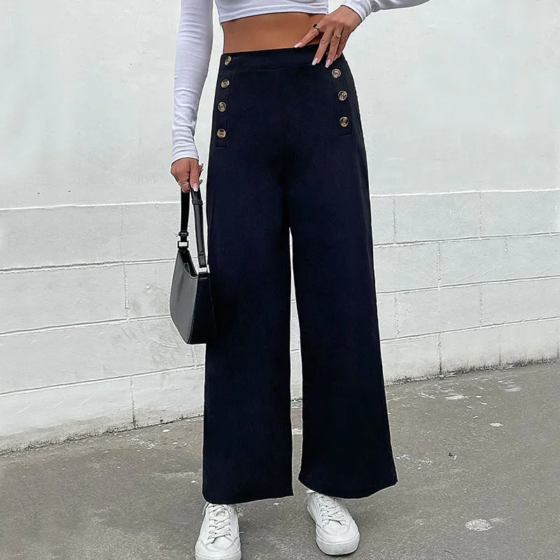 Damen Hochtaillierte Wide‑Leg‑Hose mit maritim inspirierter Zierknopfleiste Nord Taschen