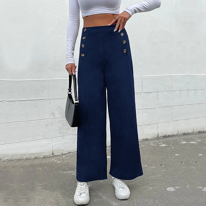 Damen Hochtaillierte Wide‑Leg‑Hose mit maritim inspirierter Zierknopfleiste Nord Taschen