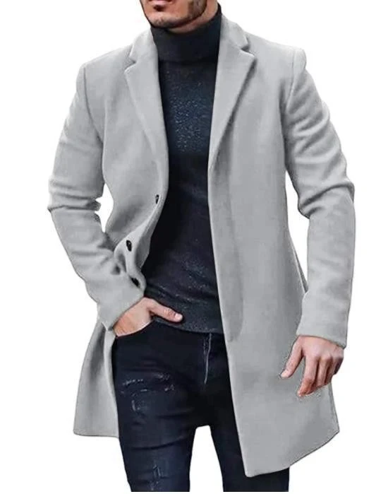 Herren Langer taillierter Mantel mit breitem Revers und edler Wollmischung Nord Taschen