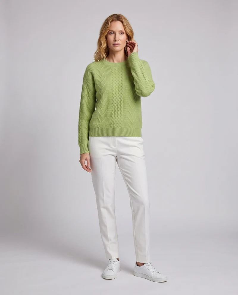 Damen figurbetonender feiner Strickpullover mit Kabelstruktur und Mohair-Look Nord Taschen