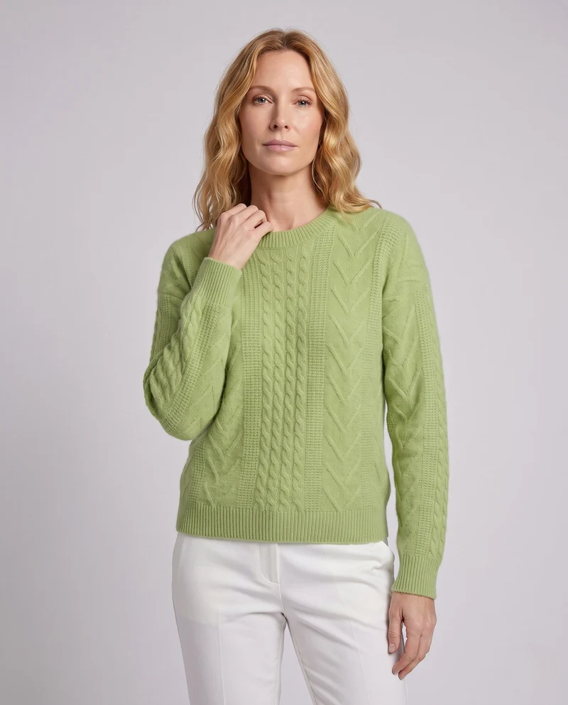 Damen figurbetonender feiner Strickpullover mit Kabelstruktur und Mohair-Look Nord Taschen