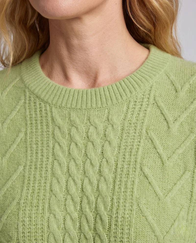 Damen figurbetonender feiner Strickpullover mit Kabelstruktur und Mohair-Look Nord Taschen