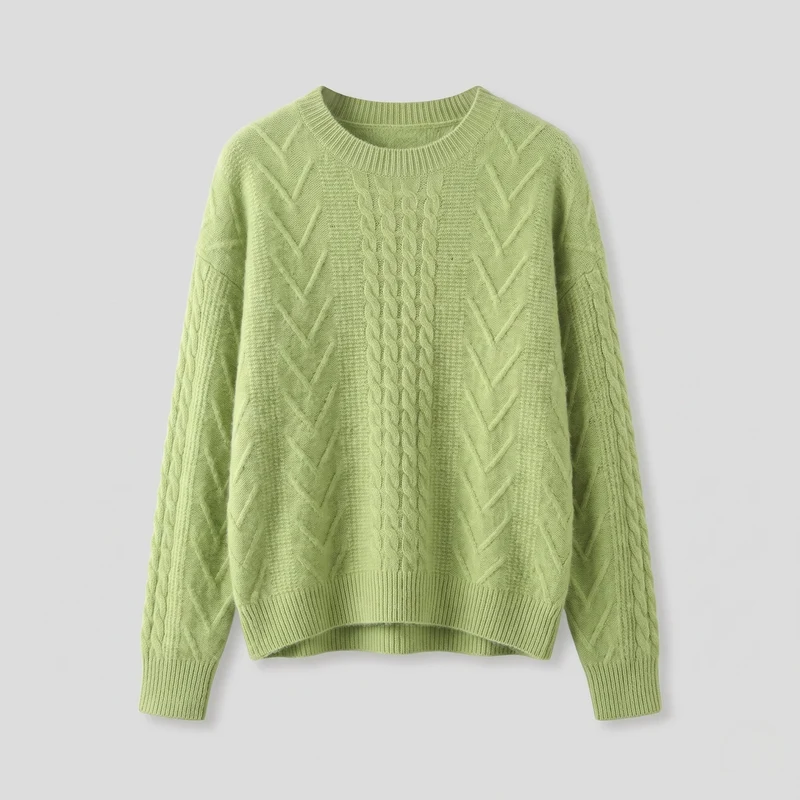Damen figurbetonender feiner Strickpullover mit Kabelstruktur und Mohair-Look Nord Taschen