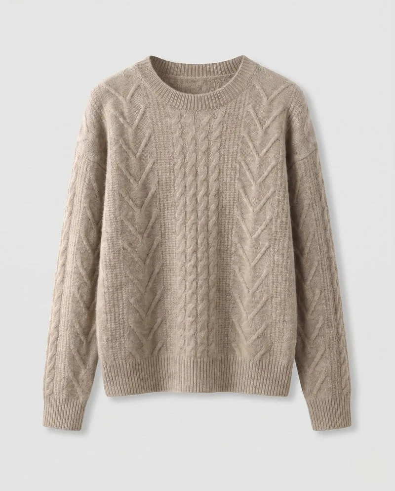 Damen figurbetonender feiner Strickpullover mit Kabelstruktur und Mohair-Look Nord Taschen