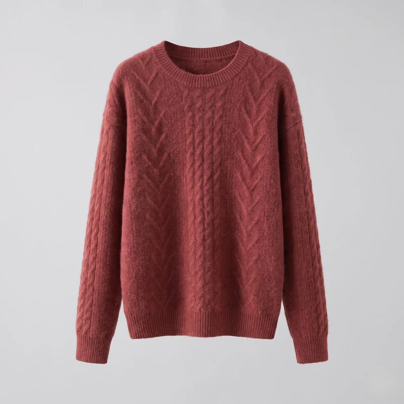 Damen figurbetonender feiner Strickpullover mit Kabelstruktur und Mohair-Look Nord Taschen
