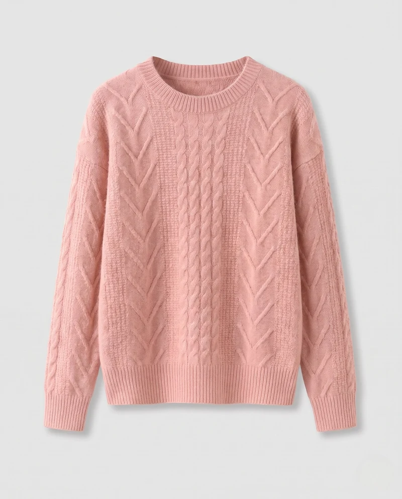 Damen figurbetonender feiner Strickpullover mit Kabelstruktur und Mohair-Look Nord Taschen