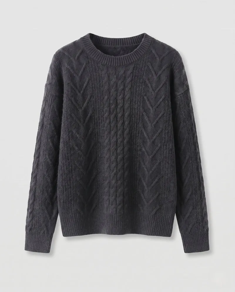 Damen figurbetonender feiner Strickpullover mit Kabelstruktur und Mohair-Look Nord Taschen