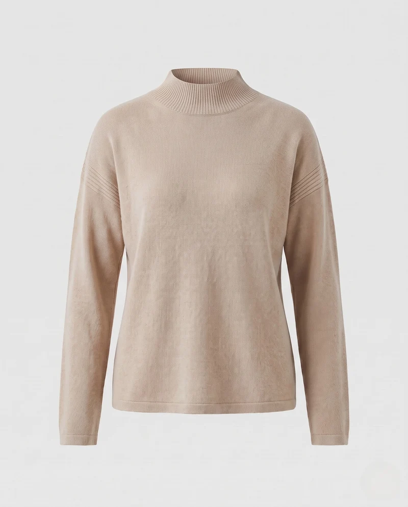 Damen Fitted Feinstrickpullover mit kurzem Stehkragen und Kaschmir-Look Nord Taschen