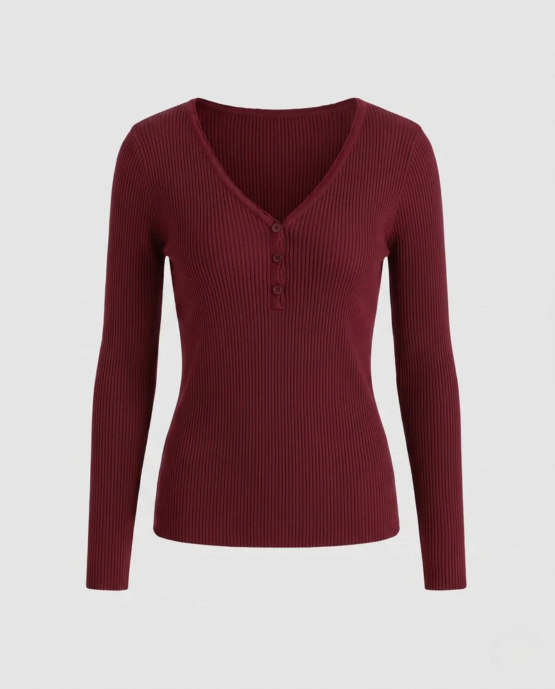 Damen figurbetonender gerippter Cardigan mit V-Ausschnitt und zartem Knopfverschluss Nord Taschen