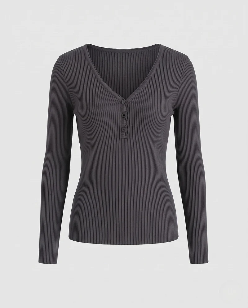 Damen figurbetonender gerippter Cardigan mit V-Ausschnitt und zartem Knopfverschluss Nord Taschen
