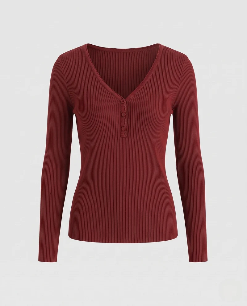 Damen figurbetonender gerippter Cardigan mit V-Ausschnitt und zartem Knopfverschluss Nord Taschen
